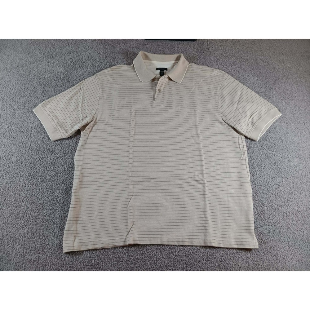 Van Heusen Polo Shirt Mens 18 18.5 XXL Beige Striped Short Sleeve Golf Classic